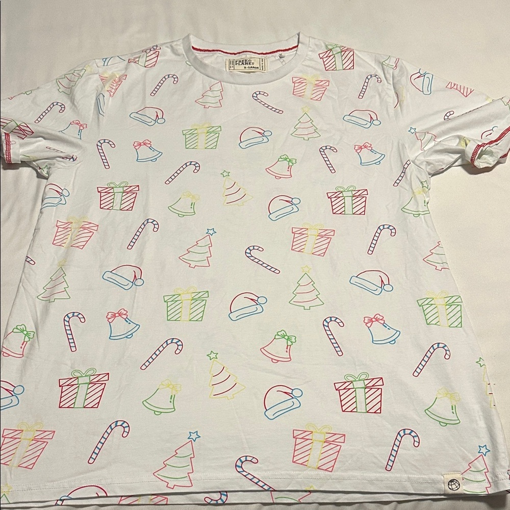 Free Planet White T-Shirt with trees and candy canes